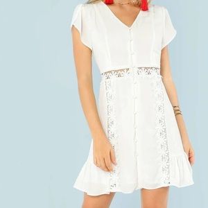 White Tulip Sleeve Button Up Mini Dress